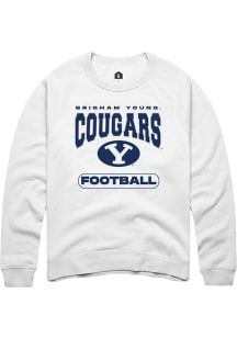 Rally BYU Cougars Mens White Football Long Sleeve Crew Sweatshirt