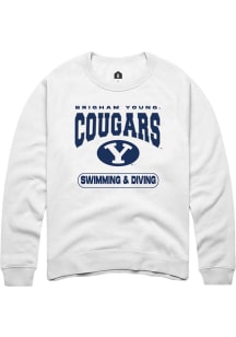 Rally BYU Cougars Mens White Swimming and Diving Long Sleeve Crew Sweatshirt