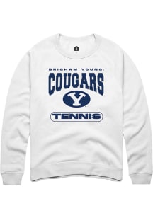 Rally BYU Cougars Mens White Tennis Long Sleeve Crew Sweatshirt