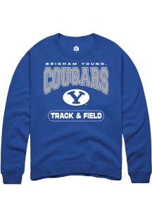 Rally BYU Cougars Mens Blue Track and Field Long Sleeve Crew Sweatshirt