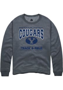 Rally BYU Cougars Mens Charcoal Track and Field Long Sleeve Crew Sweatshirt