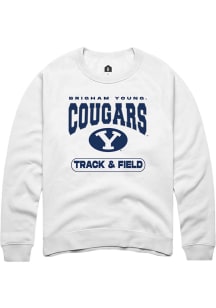 Rally BYU Cougars Mens White Track and Field Long Sleeve Crew Sweatshirt