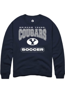 Rally BYU Cougars Mens Navy Blue Soccer Long Sleeve Crew Sweatshirt