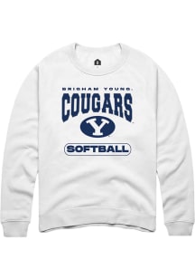 Rally BYU Cougars Mens White Softball Long Sleeve Crew Sweatshirt