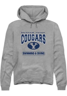 Rally BYU Cougars Mens Grey Swimming and Diving Long Sleeve Hoodie