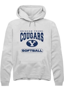 Rally BYU Cougars Mens White Softball Long Sleeve Hoodie