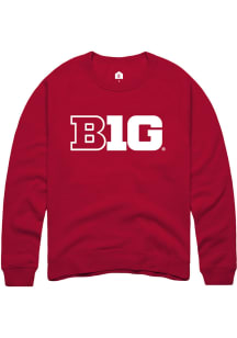 Rally Big Ten Mens Cardinal Primary Logo Design Long Sleeve Crew Sweatshirt