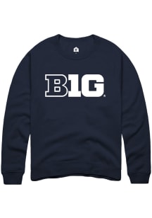 Rally Big Ten Mens Navy Blue Primary Logo Long Sleeve Crew Sweatshirt