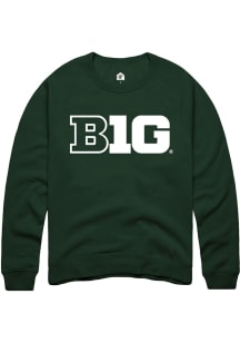 Rally Big Ten Mens Green Primary Logo Long Sleeve Crew Sweatshirt