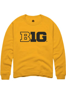 Rally Big Ten Mens Gold Primary Logo Long Sleeve Crew Sweatshirt