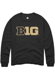 Rally Big Ten Mens Black Primary Printed Logo Long Sleeve Crew Sweatshirt