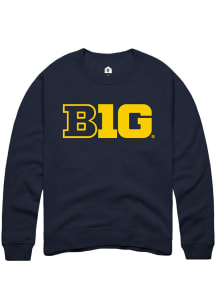 Rally Big Ten Mens Navy Blue Primary Logo Long Sleeve Crew Sweatshirt