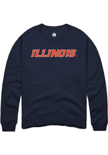 Rally Illinois Fighting Illini Mens Navy Blue Wordmark Long Sleeve Crew Sweatshirt