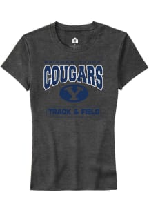 Rally BYU Cougars Womens Charcoal Track and Field Short Sleeve T-Shirt