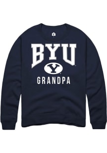 Rally BYU Cougars Mens Navy Blue Grandpa Long Sleeve Crew Sweatshirt