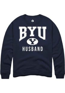 Rally BYU Cougars Mens Navy Blue Husband Long Sleeve Crew Sweatshirt