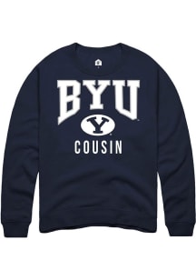 Rally BYU Cougars Mens Navy Blue Cousin Long Sleeve Crew Sweatshirt