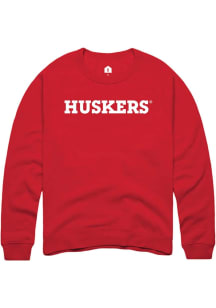 Rally Nebraska Cornhuskers Mens Red Mascot Wordmark Long Sleeve Crew Sweatshirt