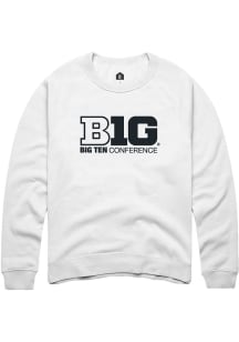Rally Big Ten Mens White Conference Long Sleeve Crew Sweatshirt