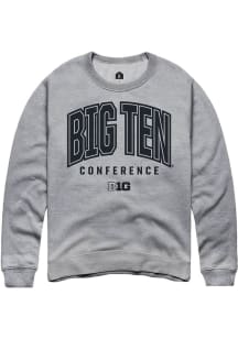 Rally Big Ten Mens Grey Arch Logo Long Sleeve Crew Sweatshirt