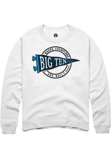 Rally Big Ten Mens White Pennant Long Sleeve Crew Sweatshirt