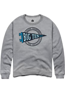 Rally Big Ten Mens Grey Pennant Long Sleeve Crew Sweatshirt