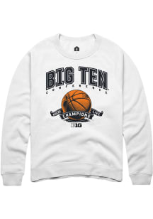 Rally Big Ten Mens White Basketball Ribbon Long Sleeve Crew Sweatshirt