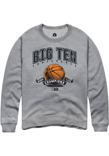 Rally Big Ten Mens Grey Basketball Ribbon Long Sleeve Crew Sweatshirt