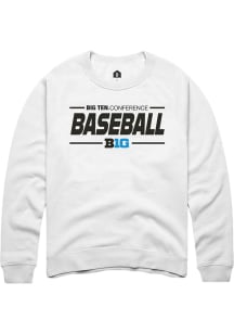 Rally Big Ten Mens White Baseball Long Sleeve Crew Sweatshirt