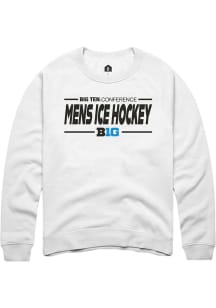 Rally Big Ten Mens White Mens Ice Hockey Long Sleeve Crew Sweatshirt