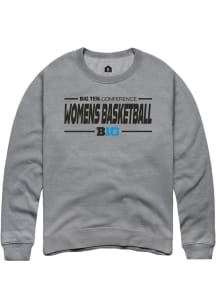 Rally Big Ten Mens Grey Womens Basketball Long Sleeve Crew Sweatshirt
