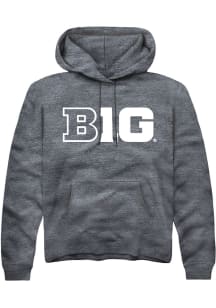 Rally Big Ten Mens Charcoal Primary Logo Long Sleeve Hoodie