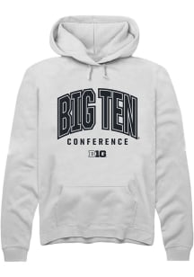 Rally Big Ten Mens White Arch Logo Long Sleeve Hoodie