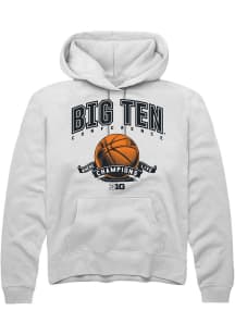 Rally Big Ten Mens White Basketball Ribbon Long Sleeve Hoodie
