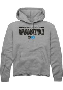 Rally Big Ten Mens Grey Mens Basketball Long Sleeve Hoodie