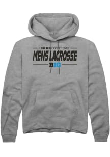 Rally Big Ten Mens Grey Mens Lacrosse Long Sleeve Hoodie