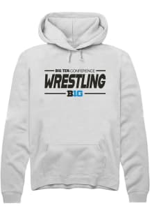 Rally Big Ten Mens White Wrestling Long Sleeve Hoodie