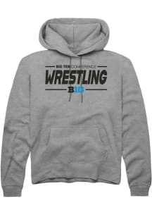 Rally Big Ten Mens Grey Wrestling Long Sleeve Hoodie