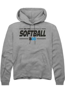 Rally Big Ten Mens Grey Softball Long Sleeve Hoodie