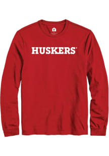 Rally Nebraska Cornhuskers Red Mascot Wordmark Long Sleeve T Shirt