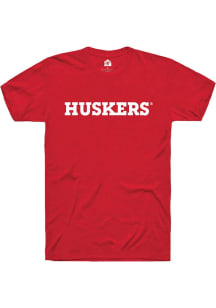 Rally Nebraska Cornhuskers Red Mascot Wordmark Short Sleeve T Shirt