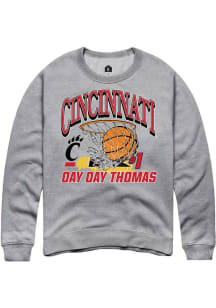 Day Day Thomas  Rally Cincinnati Bearcats Mens Grey NIL Name Number Net Long Sleeve Crew Sweatshir..