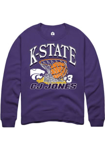 Cj Jones  Rally K-State Wildcats Mens Purple NIL Name Number Net Long Sleeve Crew Sweatshirt