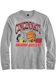 Halvine Dzellat  Cincinnati Bearcats Grey Rally NIL Name Number Net Long Sleeve T Shirt