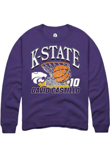 David Castillo  Rally K-State Wildcats Mens Purple NIL Name Number Net Long Sleeve Crew Sweatshirt