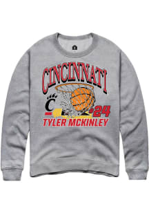 Tyler McKinley  Rally Cincinnati Bearcats Mens Grey NIL Name Number Net Long Sleeve Crew Sweatshir..