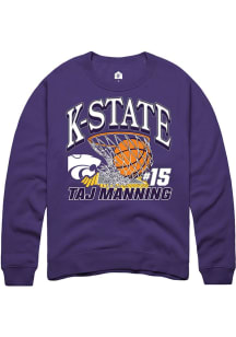 Taj Manning  Rally K-State Wildcats Mens Purple NIL Name Number Net Long Sleeve Crew Sweatshirt