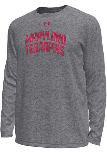 Under Armour Maryland Terrapins Grey Arch Mascot Tech Stretch Long Sleeve T-Shirt