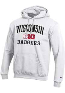 Champion Wisconsin Badgers Mens White Big Ten Powerblend Long Sleeve Hoodie