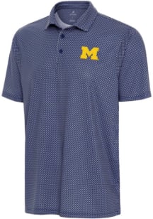 Antigua Michigan Wolverines Mens Blue Trellis Short Sleeve Polo